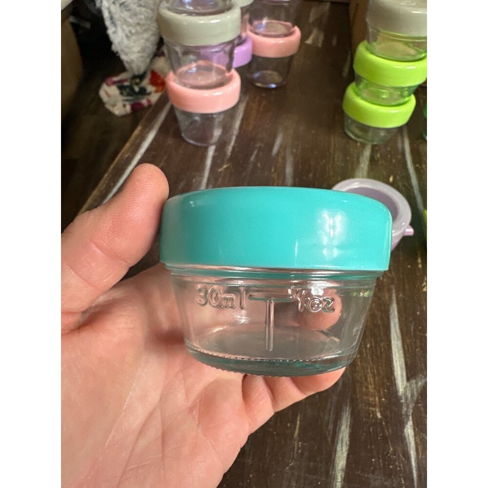 7492.. melii smaal glass baby food jars puree  1 oz jars 12  2 oz jars 10 and 3 - Picture 5 of 6